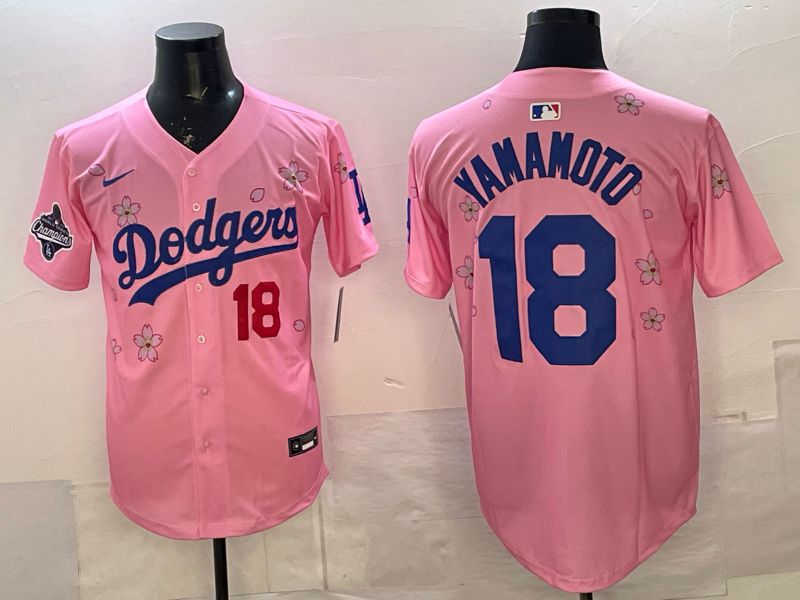 Men Nike 2026 Los Angeles Dodgers #18 Yamamoto Pink Sakura Edition Game MLB Jersey 02->los angeles dodgers->MLB Jersey